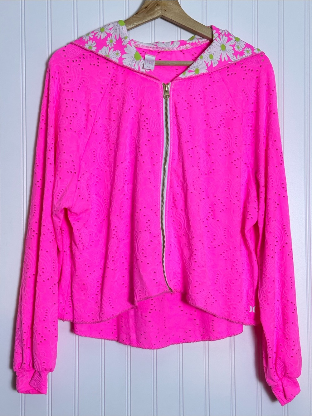 LoveShackFancy x Hurley Eyelet Paisley Zip-Up Hoodie Cotton Candy" pink Large - Picture 7 of 13